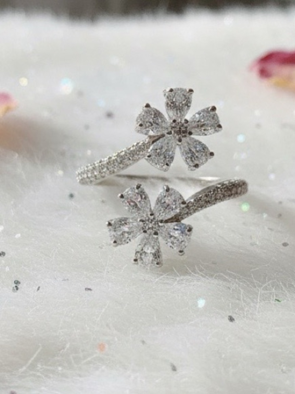Sterling Silver Bling Flower Adjustable Ring Coquette Fairycore Boho Cottagecore - Picture 2 of 5